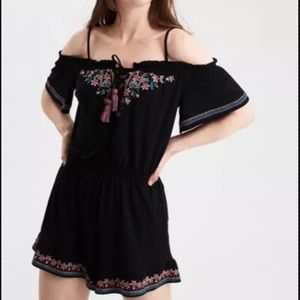 Black Embroidered Off-the-shoulder Romper